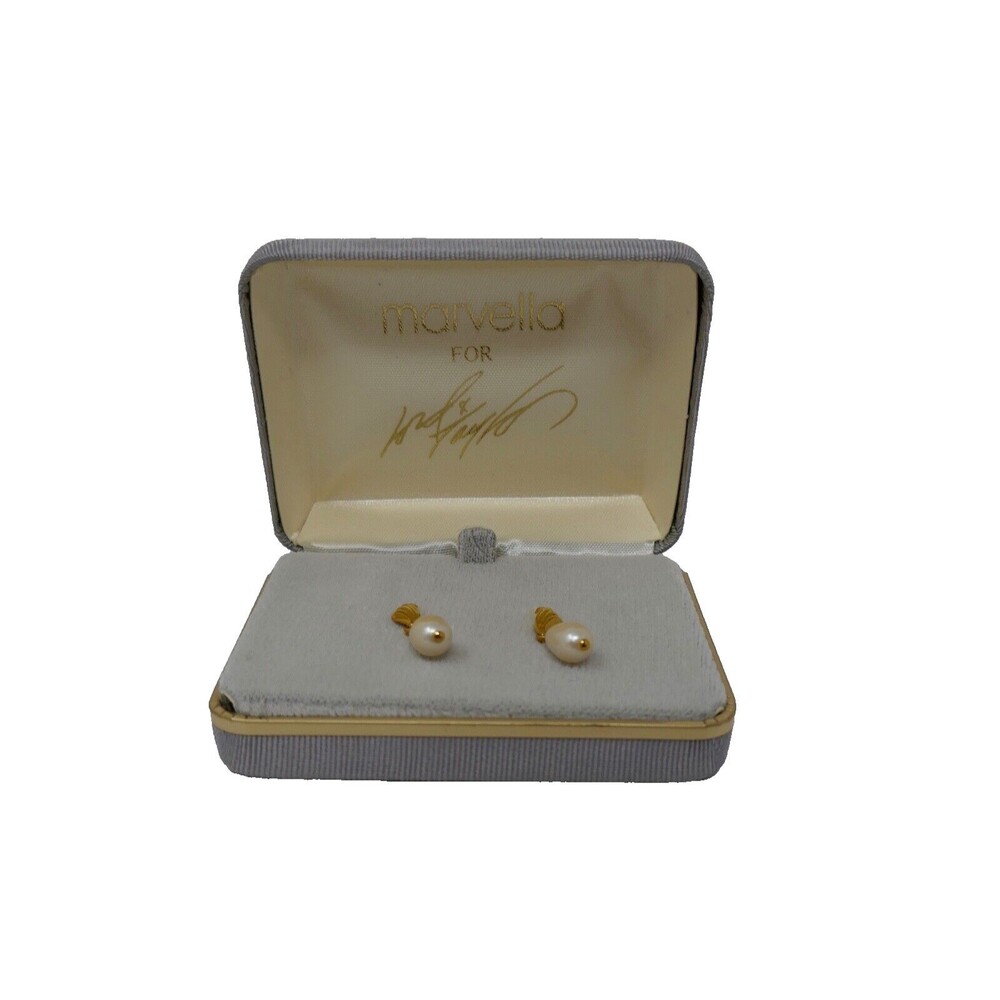 Marvella for Lord & Taylor Gold Tone Faux Pearl Dangle Pierced Earrings